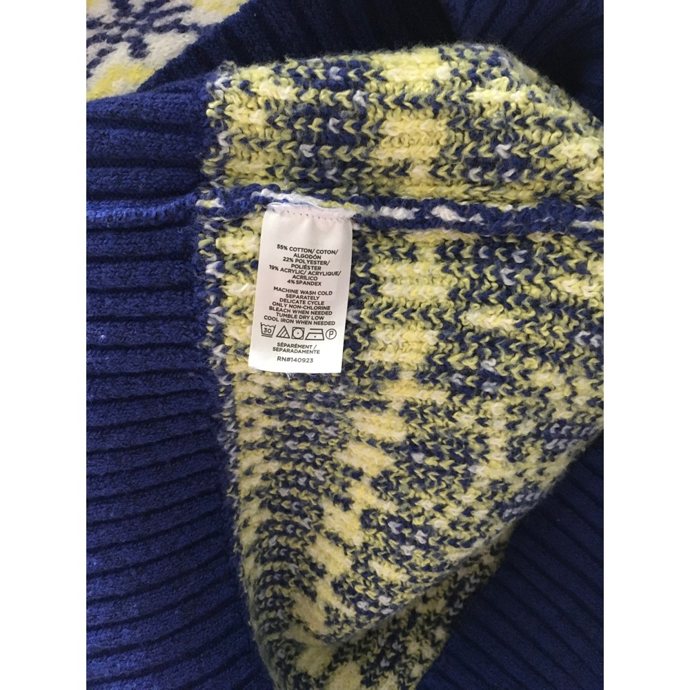 Loft Womens Blue White Yellow Fair Isle Geometric Knit Crew Neck Sweater Large - Picture 6 of 6